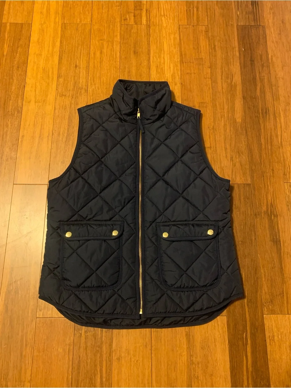 J. Crew Black Quilted Diamond Puffer Vest with Gold Hardware